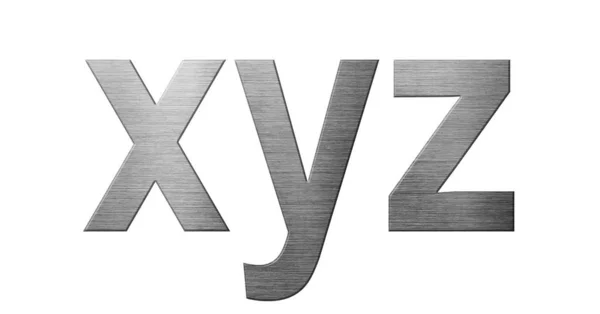Metallschrift englisches Alphabet. Buchstabe xyz von einer Metallplatte isola — Stockfoto