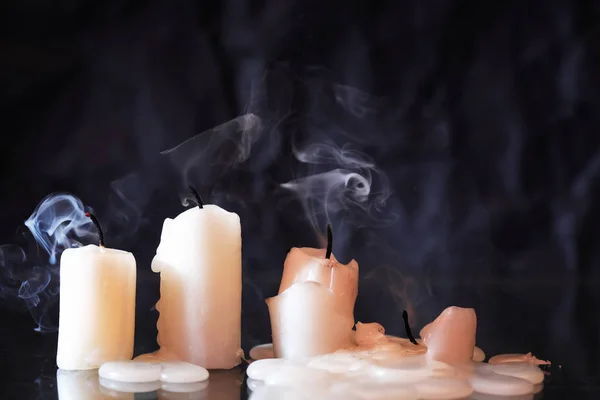 Set Velas Apagadas Sobre Bonito Fondo Oscuro —  Fotos de Stock