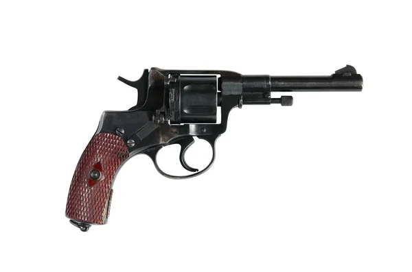 Vecchio Revolver Isolato Sfondo Bianco Con Percorso Ritaglio — Foto Stock