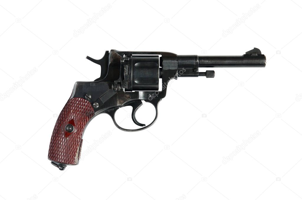Old revolver isolated on white background with clipping path