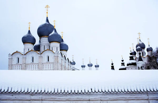 Nice White Ancient Russian Cathedral Winter Rostov Russia — Stock Photo, Image
