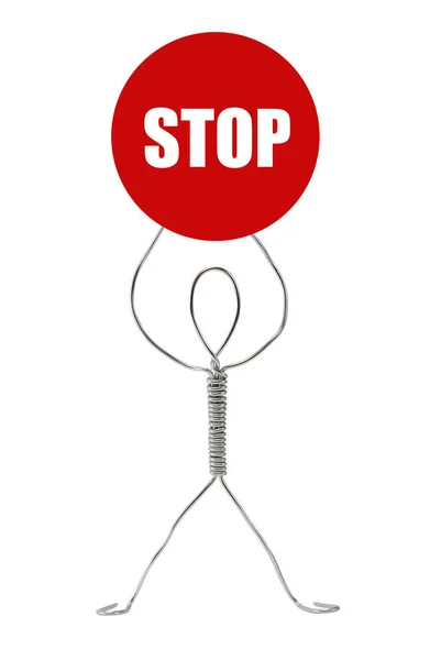 Aluminium man met teken stop — Stockfoto