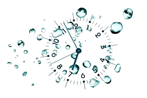 Reloj Cara Sobre Fondo Con Muchas Gotas Agua —  Fotos de Stock