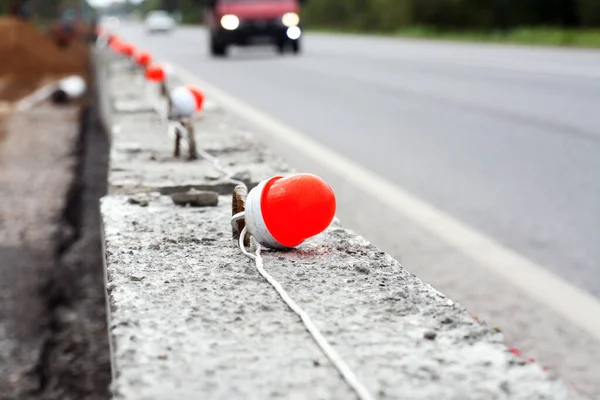 Repair Roads Concrete Road Fence Background Car — Stock Photo, Image