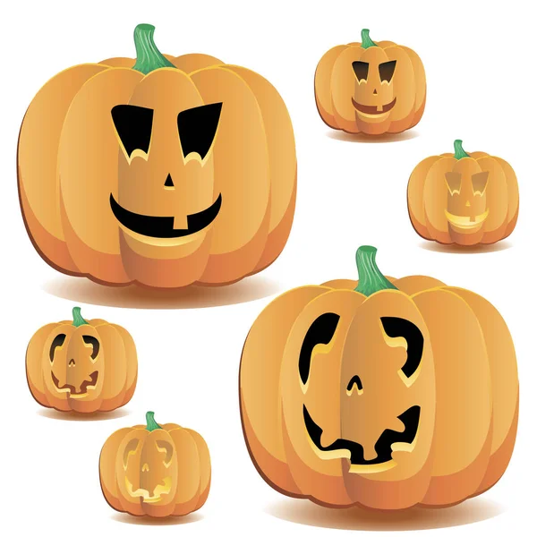 Halloween Pumpkins Ayarla Illustratio Vektör — Stok Vektör