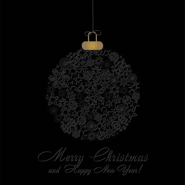 Black Christmas Card Med Svart Jul Boll Tillverkad Tryck Svart — Stock vektor