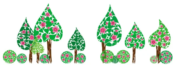 Primavera Fresca Sem Costura Eco Fundo Com Árvores Florescentes Com — Vetor de Stock