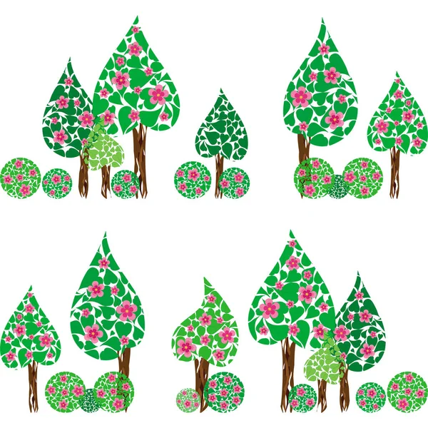Primavera Retro Sem Costura Eco Fundo Com Árvores Florescentes Com Vetores De Bancos De Imagens