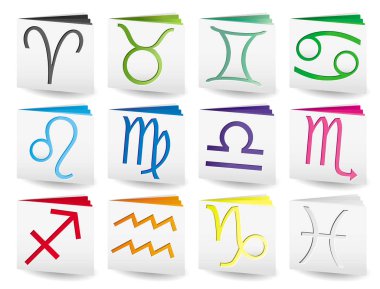 Set of folders with white covers and colored pages with zodiac signs on top, Aries, Taurus, Gemini, Cancer, Virgo, Libra, Scorpio, Sagittarius, Capricorn, Aquarius,  Pisces, part 4 vector illustration clipart