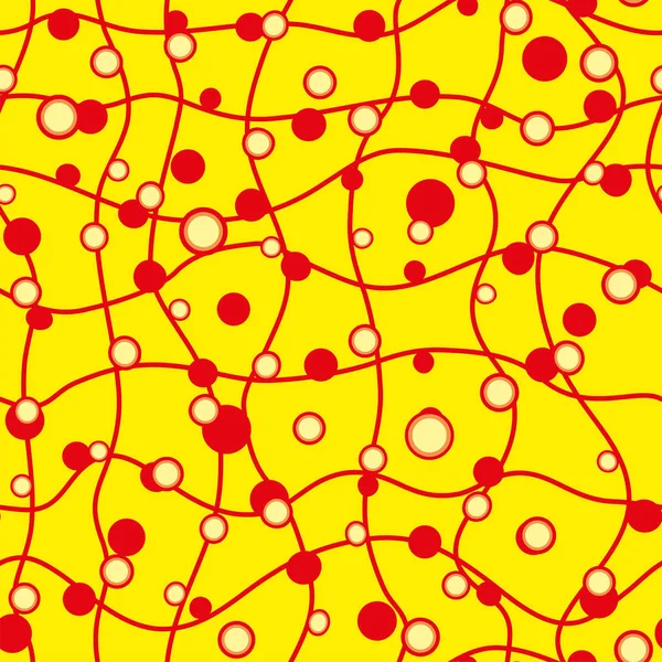 노란 배경과 빨간 원활한 패턴 및 점 — 스톡 벡터