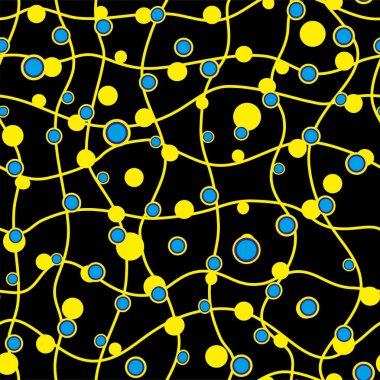 Kesintisiz sarı desen siyah zemin üzerine mavi noktalı