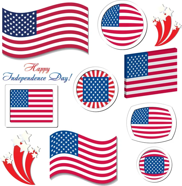 Set of USA independence day celebration button icons — Stock Vector