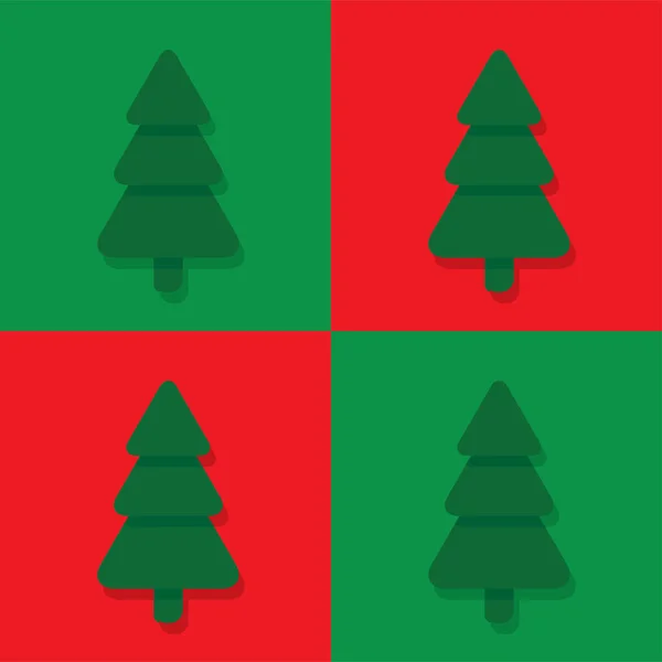 Modello di Natale piatto senza cuciture con abeti su sfondo rosso e verde Vettoriale Stock