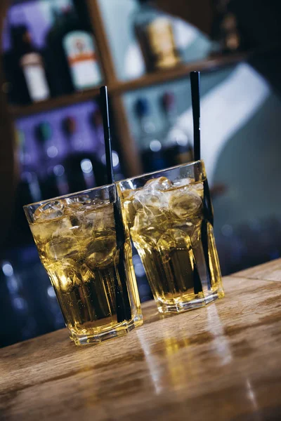 beautiful chilled drinks on the bar. close-up