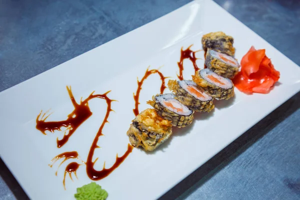 Sushi Rolls White Plate Food — Stock Photo, Image