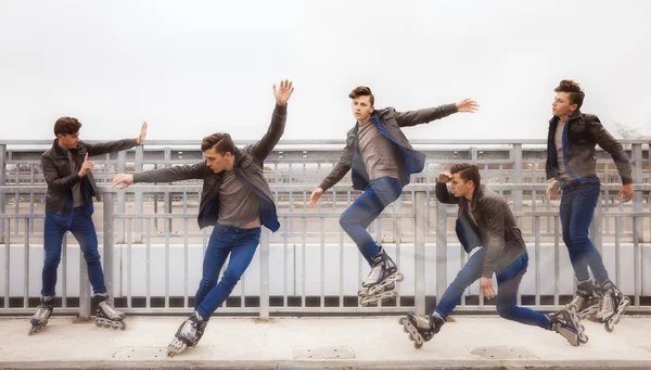 Jovem Cara Atraente Patinando Parque — Fotografia de Stock