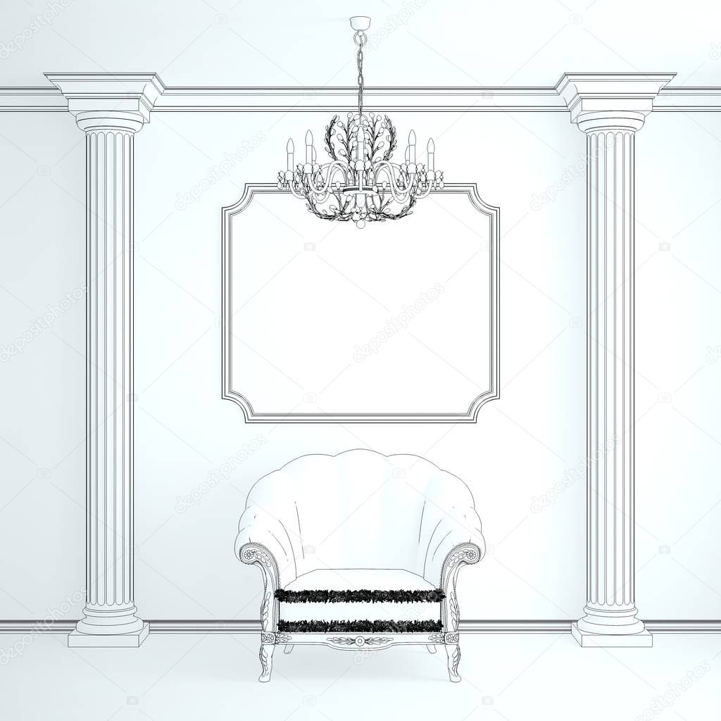 Classical interior with an armchair (3D rendering)