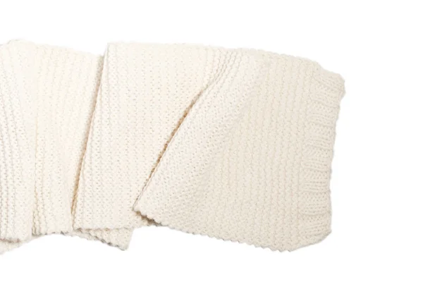 Knitted Wool White Scarf Isolated White Background — Stock Photo, Image