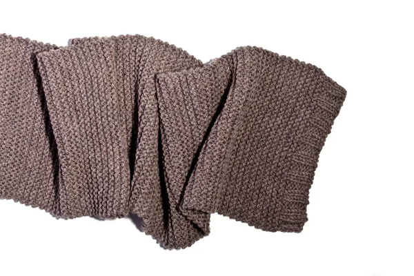 Knitted Brown Wool Scarf Isolated White Background — Stock Photo, Image