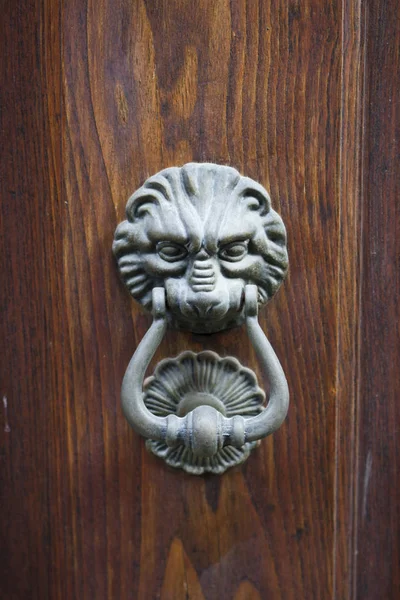 Starożytne włoskie pukanie do drzwi w kształcie lwa. — Zdjęcie stockowe