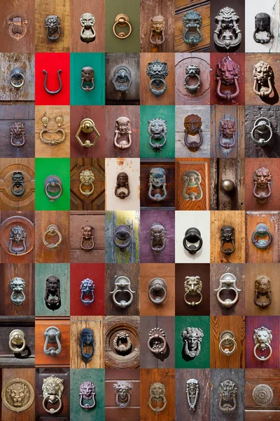 Ancient italian door knockers and handles collection. — Stock Photo, Image