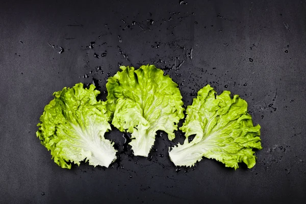 Ensalada de lechuga ecológica verde sobre fondo negro . —  Fotos de Stock