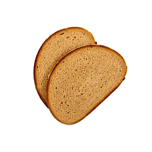 흰색 배경에 고립 된 두 개의 신선한 구운 빵 조각. — 스톡 사진