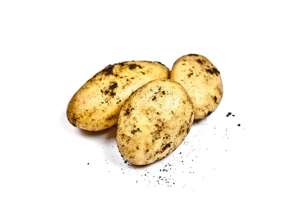 Newly harvested dirty potatoes heap isolated on white background — Stock Photo, Image