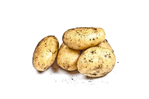 Newly harvested dirty potatoes heap isolated on white background — Stock Photo, Image