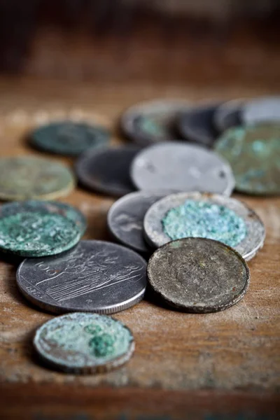 Pile of different ancient copper coins — Stock Photo, Image