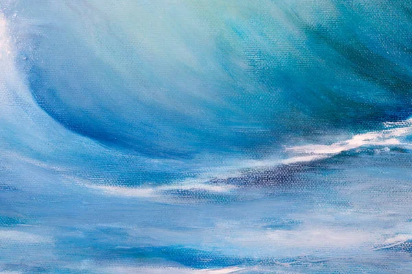 Original oil painting showing waves in ocean or sea on canvas details. Modern impressionism, modernism, marinism.