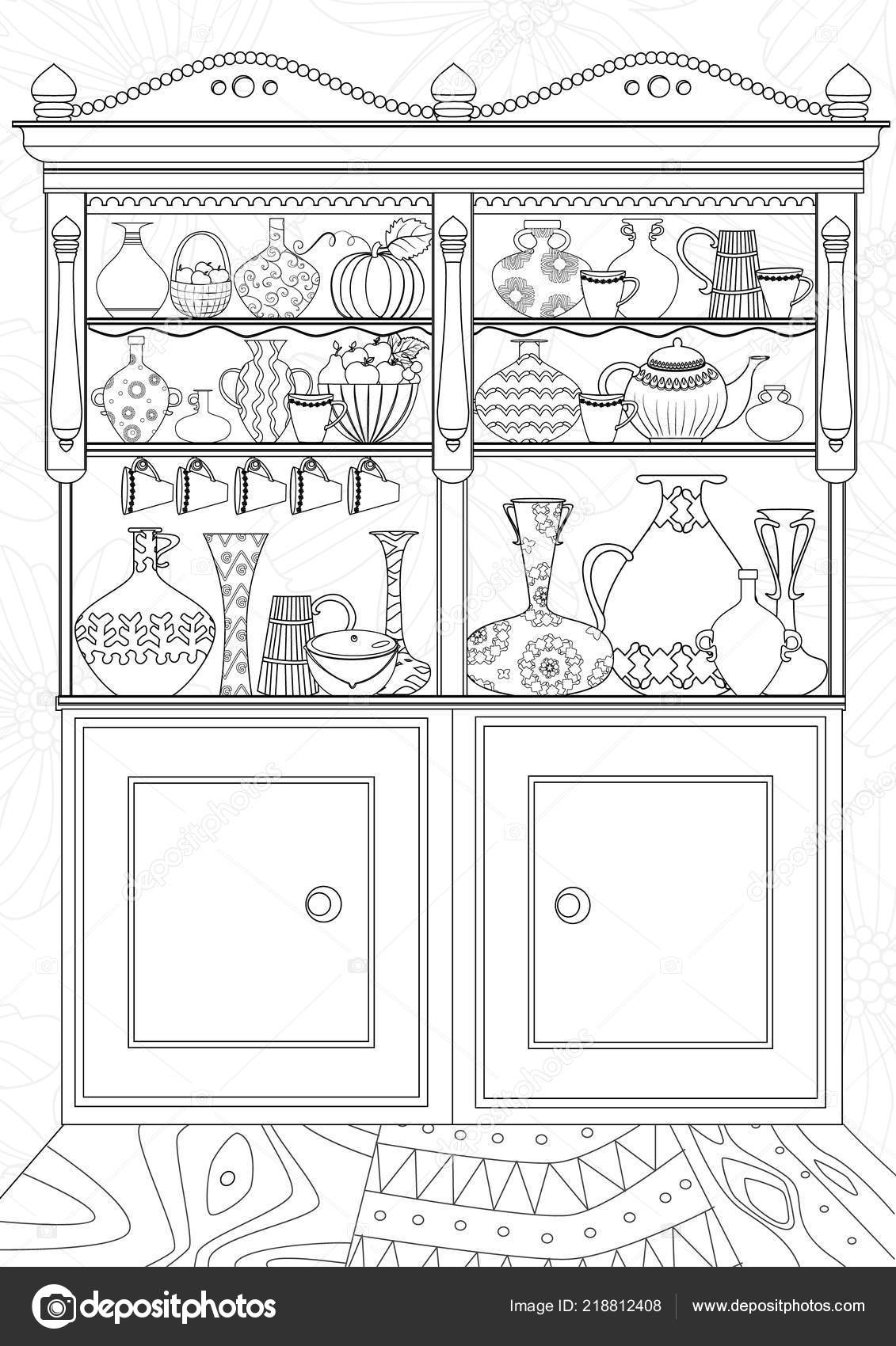Download Kitchen Cupboard Your Coloring Book Vector Image By C Oksana Vector Stock 218812408