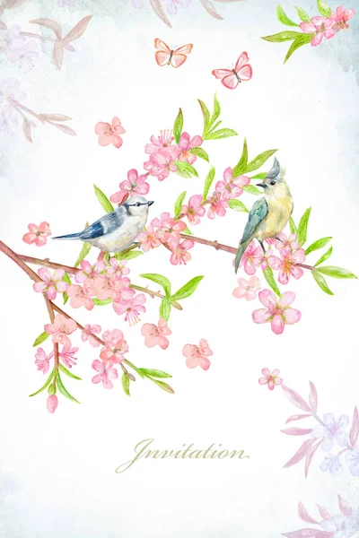 lovely blossom invitation banner. watercolor painting