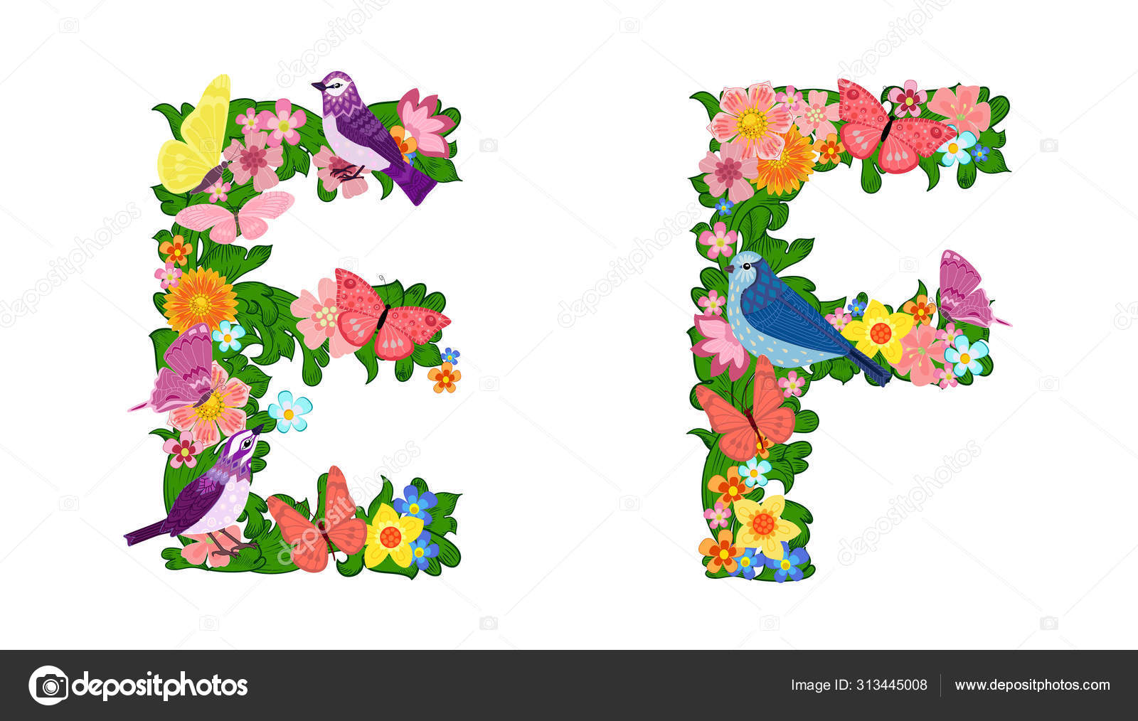 Fancy Collection Of Colorful Letters E F With Butterflies And B Vector Image By C Oksana Vector Stock 313445008