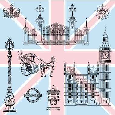 Londra manzaraları ve İngiltere'de karakterize ayrıntıları