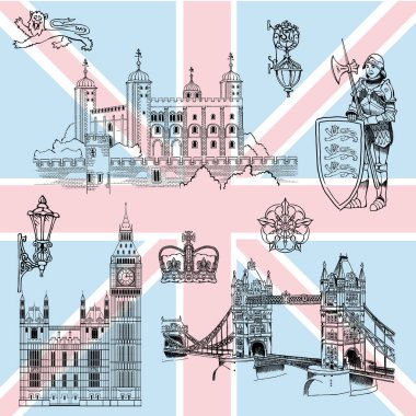 Londra manzaraları ve İngiltere'de karakterize ayrıntıları