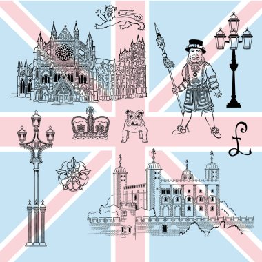 Londra manzaraları ve İngiltere'de karakterize ayrıntıları