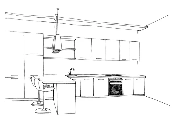 Bosquejo Gráfico Cocina Moderna Revestimiento — Foto de Stock