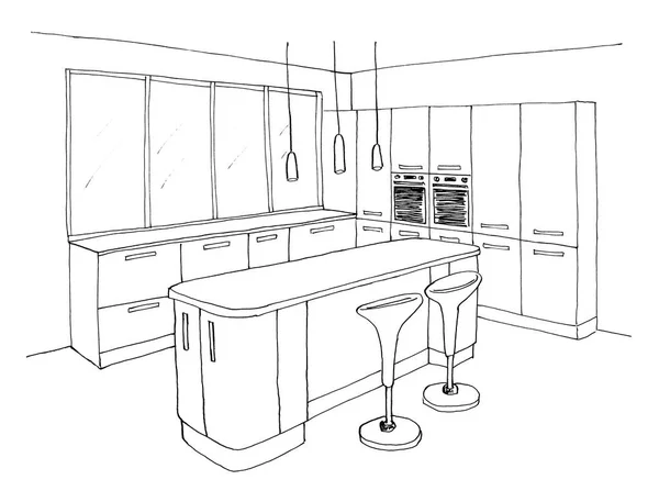 Grafische Schets Moderne Keuken Voering — Stockfoto