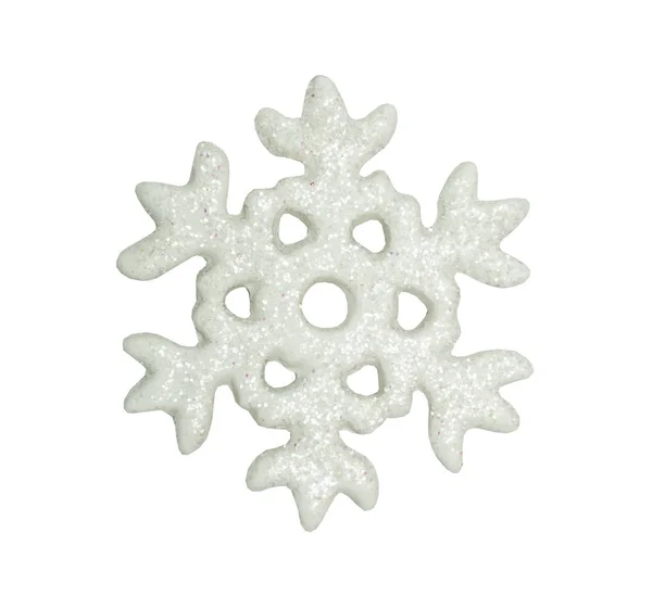Enfeite Natal Gracioso Floco Neve Brilhante Isolado Sobre Fundo Branco — Fotografia de Stock