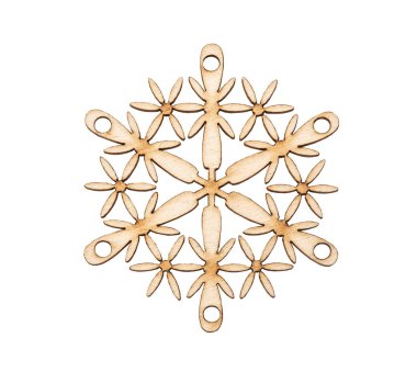 Noel kar tanesi şekil dekorasyon ahşap ağaç üzerinde beyaz izole yapılmış