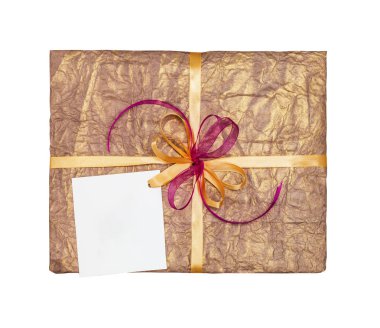 Zarif, metninizi burası ile buruşuk Kağıt içine izole üzerinde beyaz doludur altın hediye