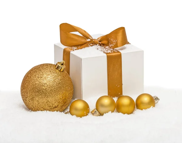 Christmas Gift Spheres Isolated White Snow — Stock Photo, Image