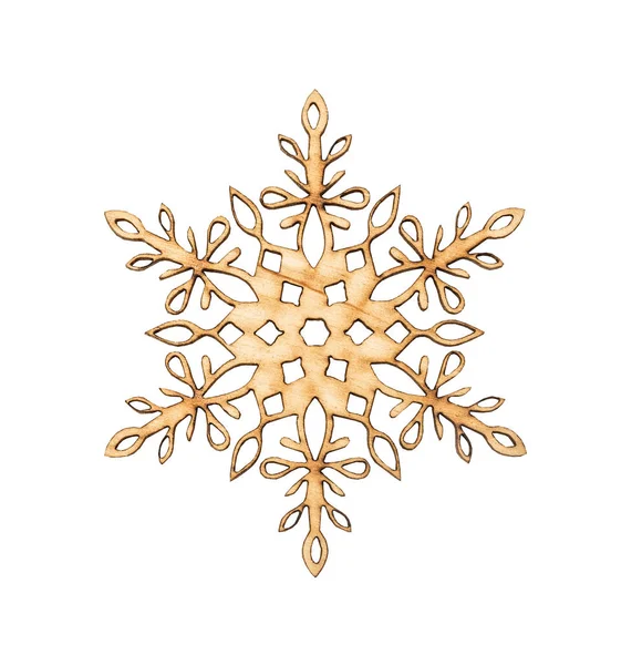 Christmas Snowflake Shape Decoration Made Wood Tree Isolated White — Stock Photo, Image