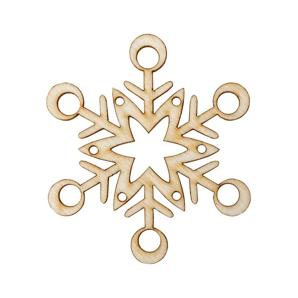 Weihnachten Schneeflockenform Dekoration Aus Holz Baum Isoliert Auf Weiß — Stockfoto