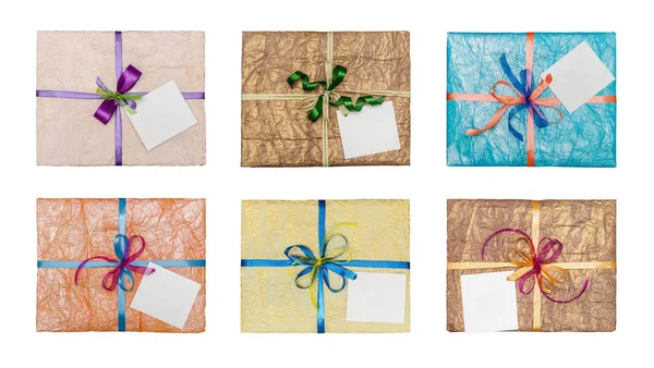 Set Gifts Which Elegantly Packed Crumpled Paper Place Your Text — Stock Photo, Image