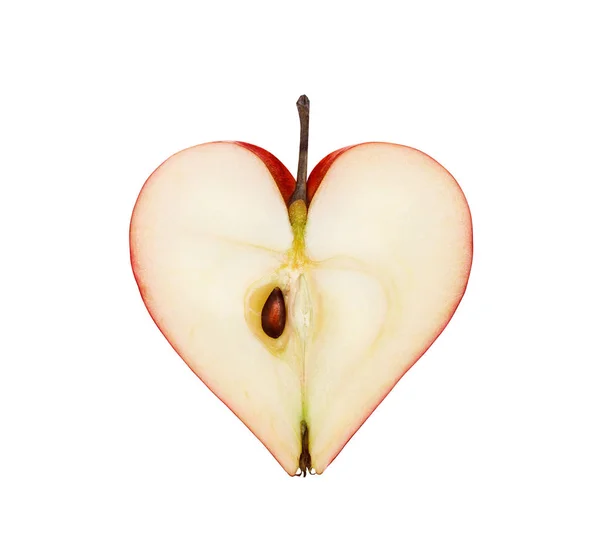 Owoce Jabłko Postaci Serca Białym Tle Białym Tle — Zdjęcie stockowe