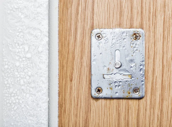Την Πόρτα Της Εισόδου Έχει Παγώσει Σκληρό Παγετό Πάγου Και — Φωτογραφία Αρχείου