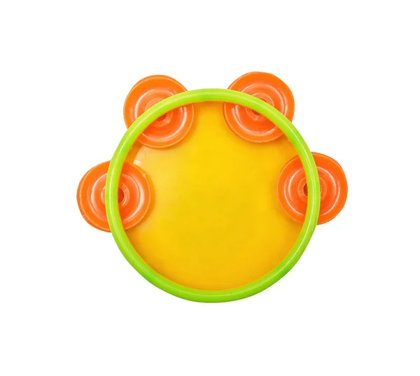 Plastic Bright Toy Tambourine Newborn Isolated White — Stock Photo, Image