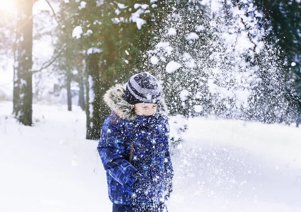 Six Year Old Boy Costs Snow Shower Snowflakes Have Flown — Stock Photo, Image